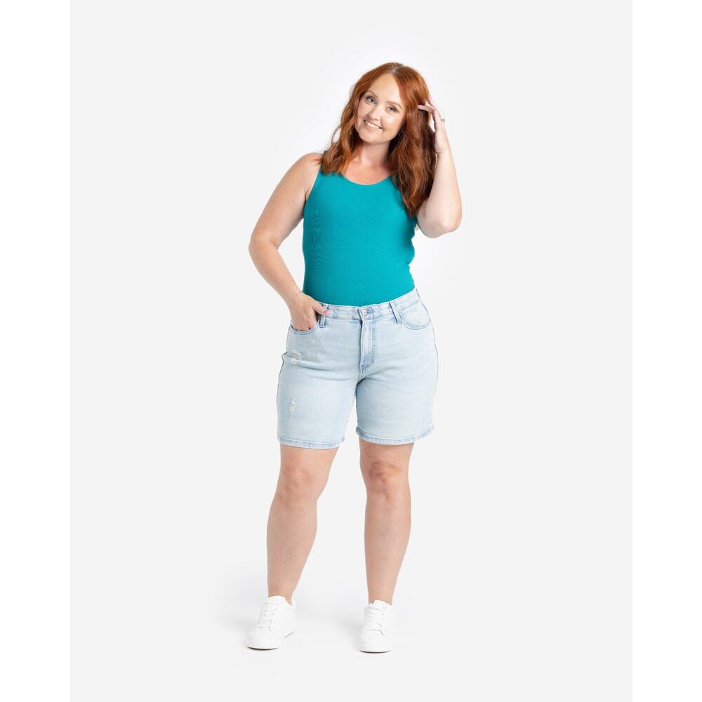 NWT LULAROE Lycra 7” Denim Light Wash Relaxed Stretchy Jean Bermuda Shorts - Picture 2 of 10
